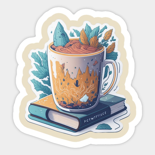 Coffee with book ART Sticker by julia_printshop